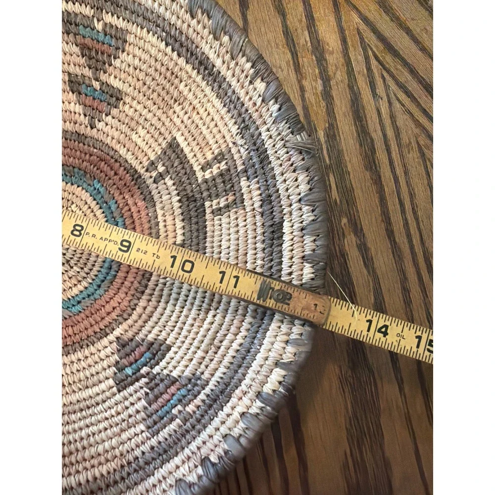 Southwestern Handwoven Coiled Basket Bowl 12.5 Inch Geometric Tribal Wall Decor